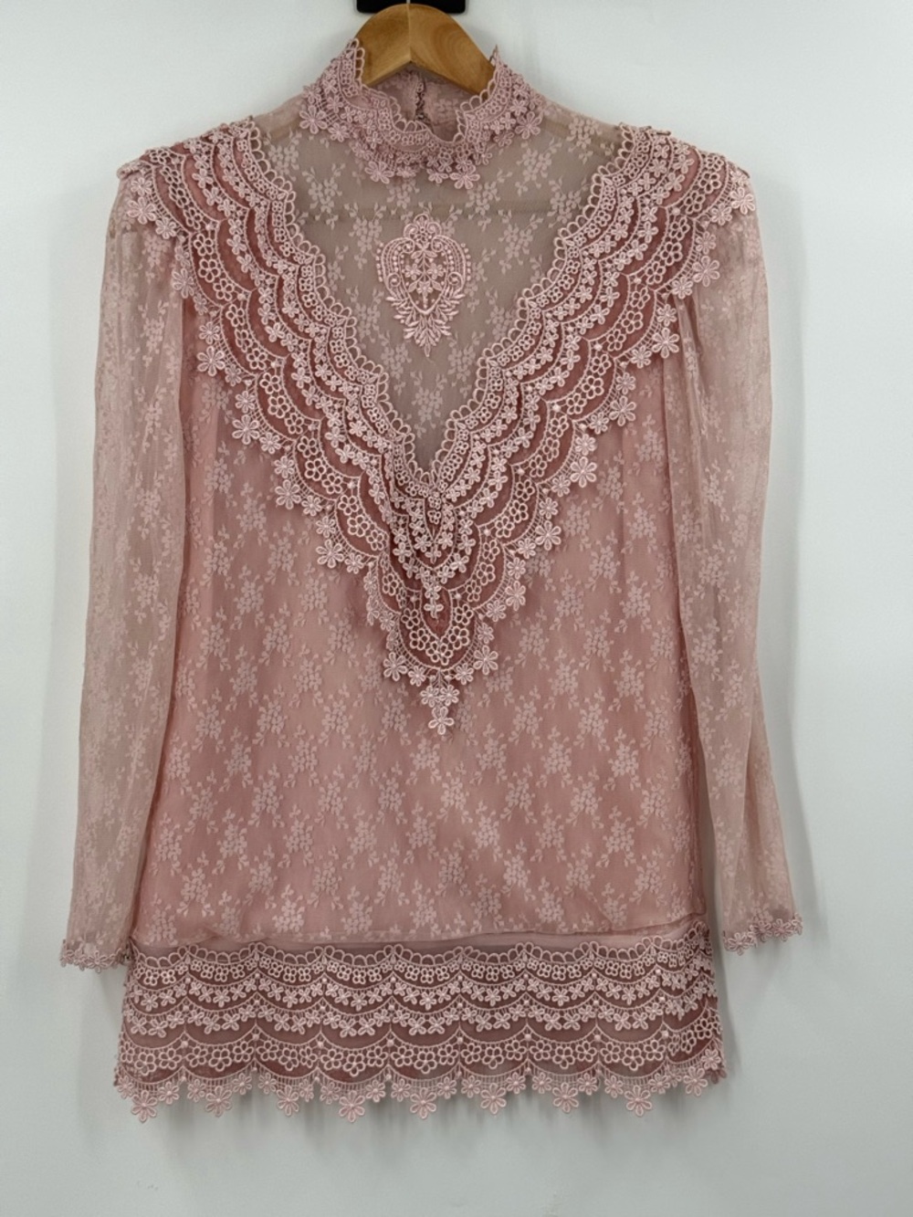 Karen Lawrence Vintage blush pink lace puff sleeve coquette 80s romantic top